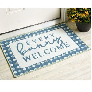 Reversible Accent Welcome Rug Plaid Easter Spring Bunny Rabbit Way To Celebrate